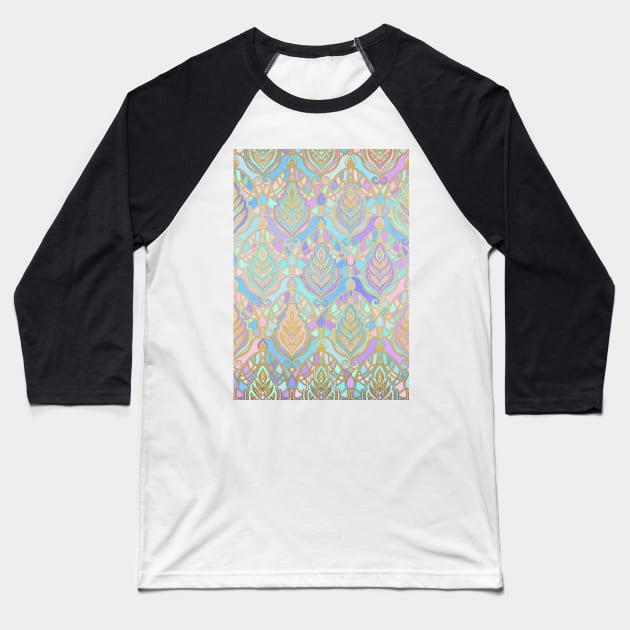 Jade & Blue Enamel Art Deco Pattern Baseball T-Shirt by micklyn